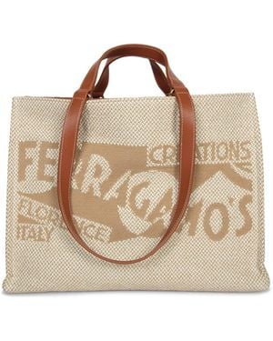 Ferragamo Venna Jacquard Nude Tote Bag - Metallic