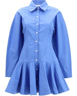 Ganni Cotton Shirt Dress With Balloon Skirt Cotton; Elastane - Blue