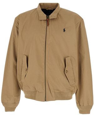 Polo Ralph Lauren Jacket With Foldable Collar And Embroidered Pony On The Front - Natural