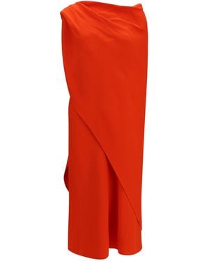 Balenciaga Draped Silk Midi Dress - Red