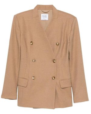 LE SULLY STUDIO Double-Breasted Padded-Shoulder Blazer - Natural