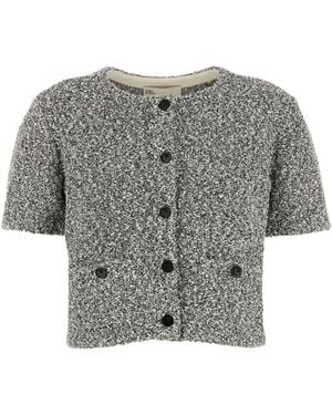 Tory Burch Two-Tone Stretch Tweed Cardigan - Grey