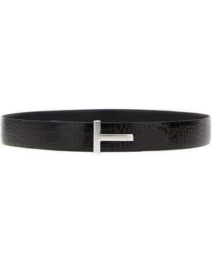 Tom Ford Reversible Crocodile Leather Belt - Black