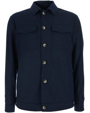 Le Plain Jacket Suit With Collar And Long Sleeves Tech Fabric Blazers - Blue