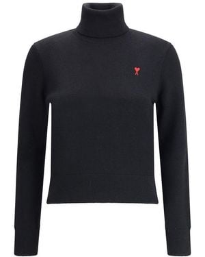Ami Paris Merino Wool Turtleneck Clothing - Blue