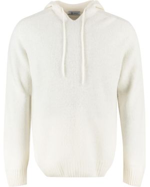 THE (Alphabet) Knit Hoodie With Ribbed Edges Lambswool Knitwear - White