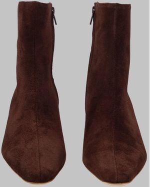 STAUD Suede Ankle Boots With Square Toe And Block Heel - Brown