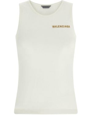 Balenciaga Logo-Embroidered Tank Top - White