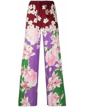 Valentino Floral-Print Pants - Red