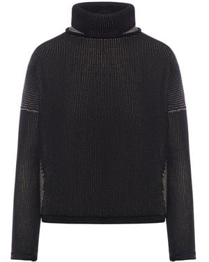 Transit Two-Tone Ribbed Wool And Linen Turtleneck - Black