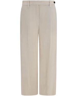 Brunello Cucinelli Cigarette Trousers Fluid Viscose And Linen Twill Viscose - White