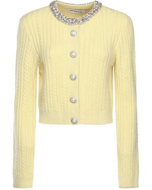 Self-Portrait Alpaca Cardigan With Pearls And Rhinestones - Yellow