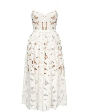 Self-Portrait Embroidered Midi Dress With Bow - White