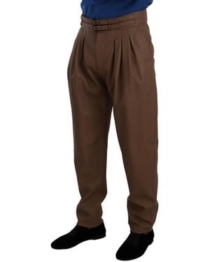 Dolce & Gabbana Brown Leather Tapered High Waist Trousers - Black