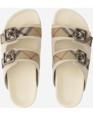 Burberry Mixed Leather Slippers With Double Strap Calf Split - Natural