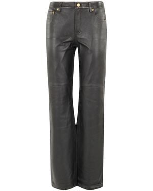 MICHAEL Michael Kors Straight Leg Leather Pant - Gray