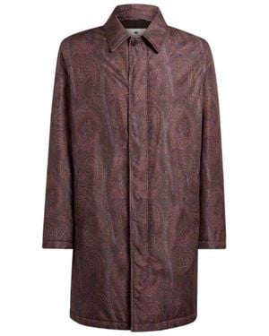 Etro Technical Fabric Lightly Padded Raincoat With All-Over Paisley Pattern - Brown
