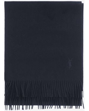Saint Laurent Cashmere Scarf With Logo Scarfs - Blue