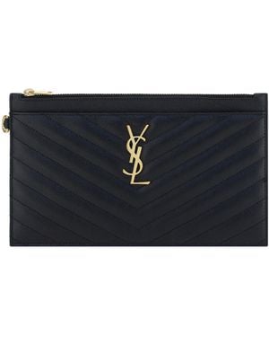 Saint Laurent Ysl Clutch Bag Calf Leather Bos Taurus Clutches - Blue