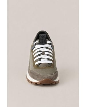 Brunello Cucinelli Dark Leather And Suede Sneakers - Gray