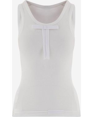 ALAINPAUL Ribbed Stretch Lyocell Top With Bow Tops - White