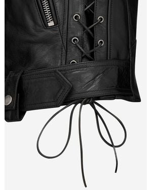 Saint Laurent Leather Motorcycle Vest Jacket - Black