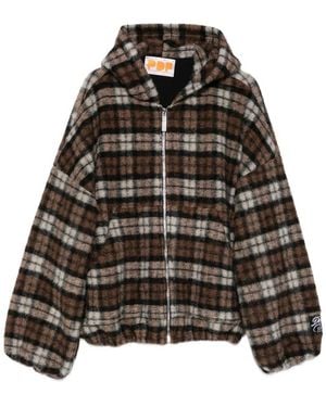 PDF Check-Pattern Zip-Up Hoodie - Black