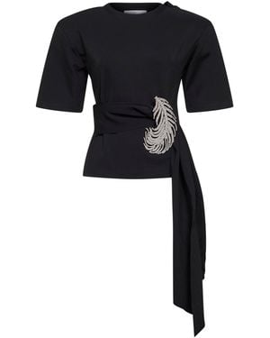 GIUSEPPE DI MORABITO Stretch Jersey T-Shirt With Crystal Feather - Black