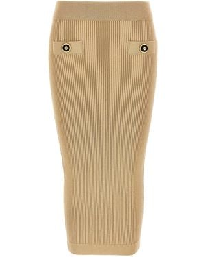 Balmain Ribbed Knit Midi Skirt - Natural