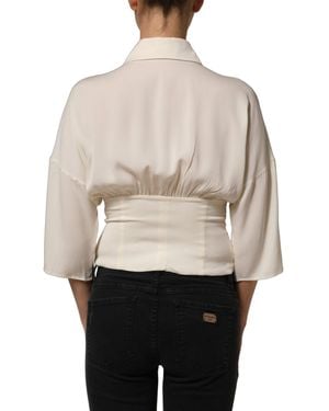 Dolce & Gabbana Ascot Collar Long Sleeves Blouse Top Silk Elastane - Natural