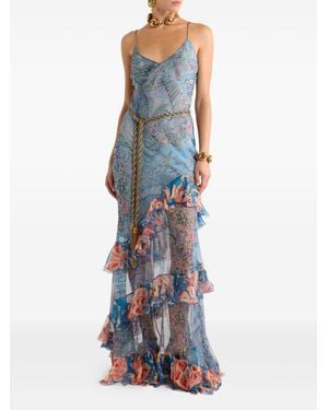 Etro Printed Silk Long Dress - Blue