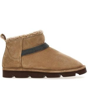 Brunello Cucinelli Leather Shearling Lined Ankle Boots - Brown