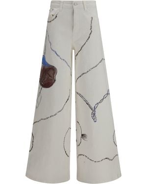 Ella Palazzo Long Painted Jeans Regular Fit Cotton; Polyester - White