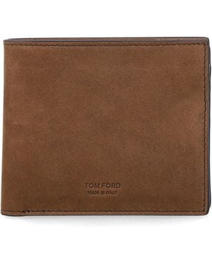 Tom Ford Nubuk Leather Bifold Wallet Upper - Brown