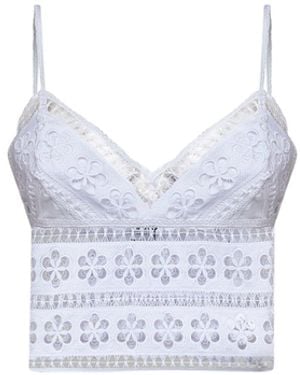 Charo Ruiz Floral Lace And Voile Melie Cropped Top - White