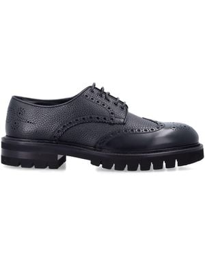 Ferragamo Leather Derby With Broguing - Blue