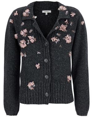 Markgong Beaded Wool And Silk Cardigan Top - Black