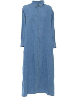 7 For All Mankind Maxi Shirt Dress With Button-Down Front - Blue