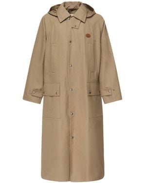 Valentino Garavani Hooded Trench Coat With Logo - Natural