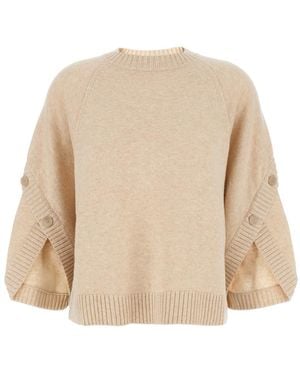 Max Mara Crewneck Sweater Wool And Cashmere Tops - Natural