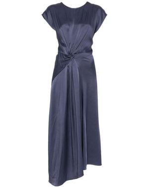 Victoria Beckham Aria Dark Ocean Crepe Back Satin Asymmetric Midi Dress With Twisted Detail - Blue