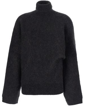 Ganni Batwing Turtleneck Jumper Brushed Mohair Wool Top - Black