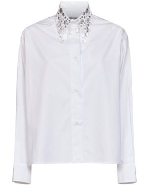 Des Phemmes Cotton Poplin Embroidered Shirt - White