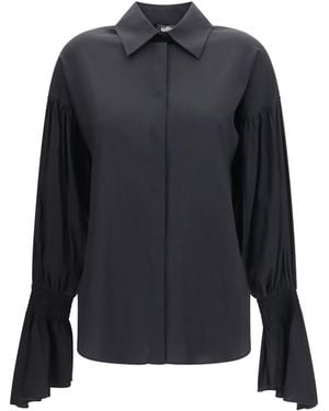 Ella Silk-Blend Shirt With Bell Sleeves Silk; Elastane - Blue