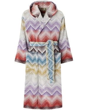 Missoni Marea Bathrobe With Hood And All-Over Zigzag Motif - White