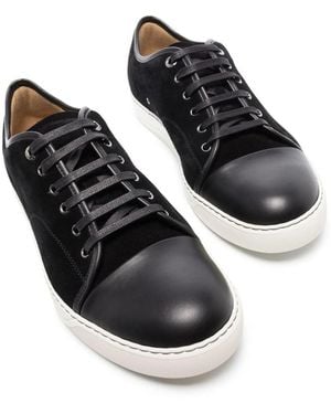 Lanvin Men Suede Leather Captoe Low Top Trainers - Black