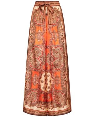 Zimmermann Tangerine Paisley-Print Silk Habotai Mahon Relaxed Pants - Orange