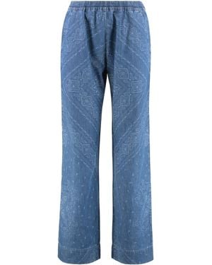Pinko Namibia Printed Cotton Pants Wide-Leg - Blue