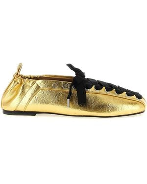 Ganni Metallic Lace-Up Ballet Flat - Yellow