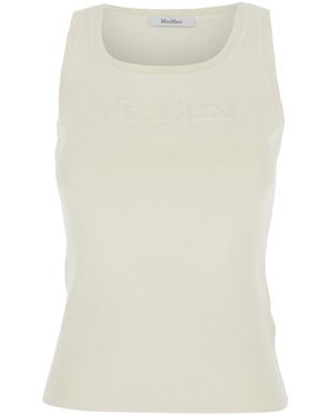 Max Mara Sleeveless Top With Square Neck Viscose Tops - Natural